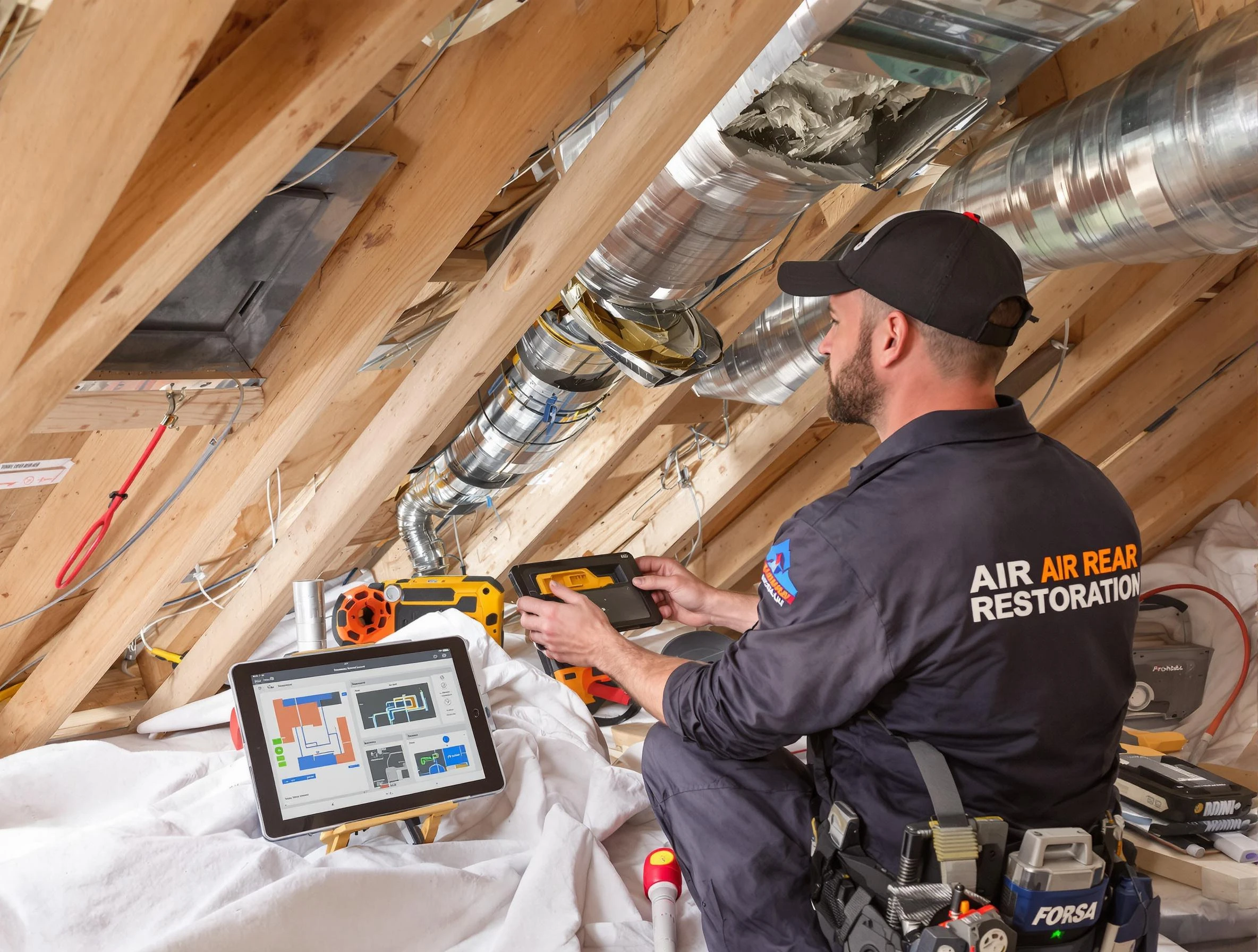 Revere Air Duct Cleaning technician performing precise duct repair work in Revere