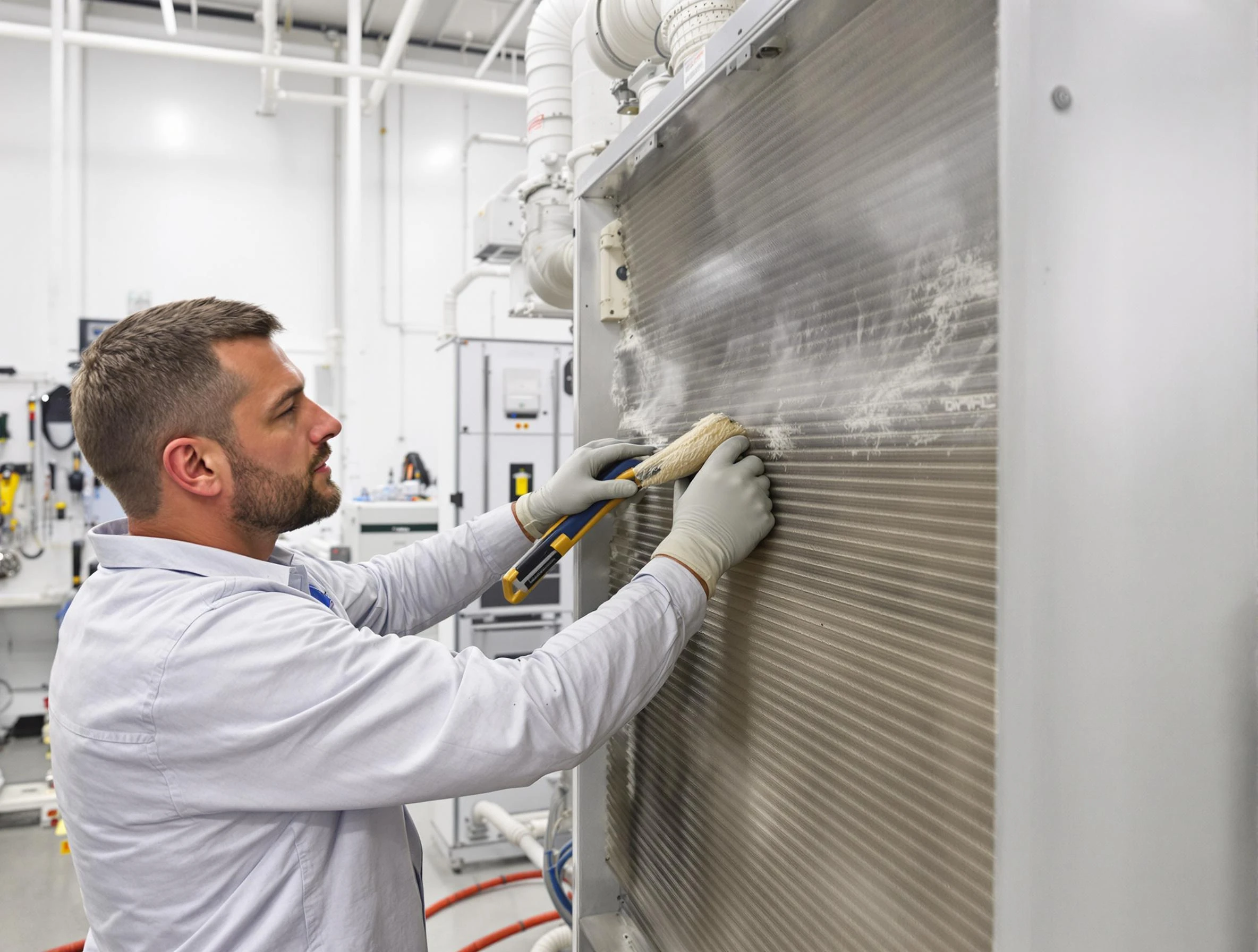 Revere Air Duct Cleaning technician performing precision commercial coil cleaning at a Revere business