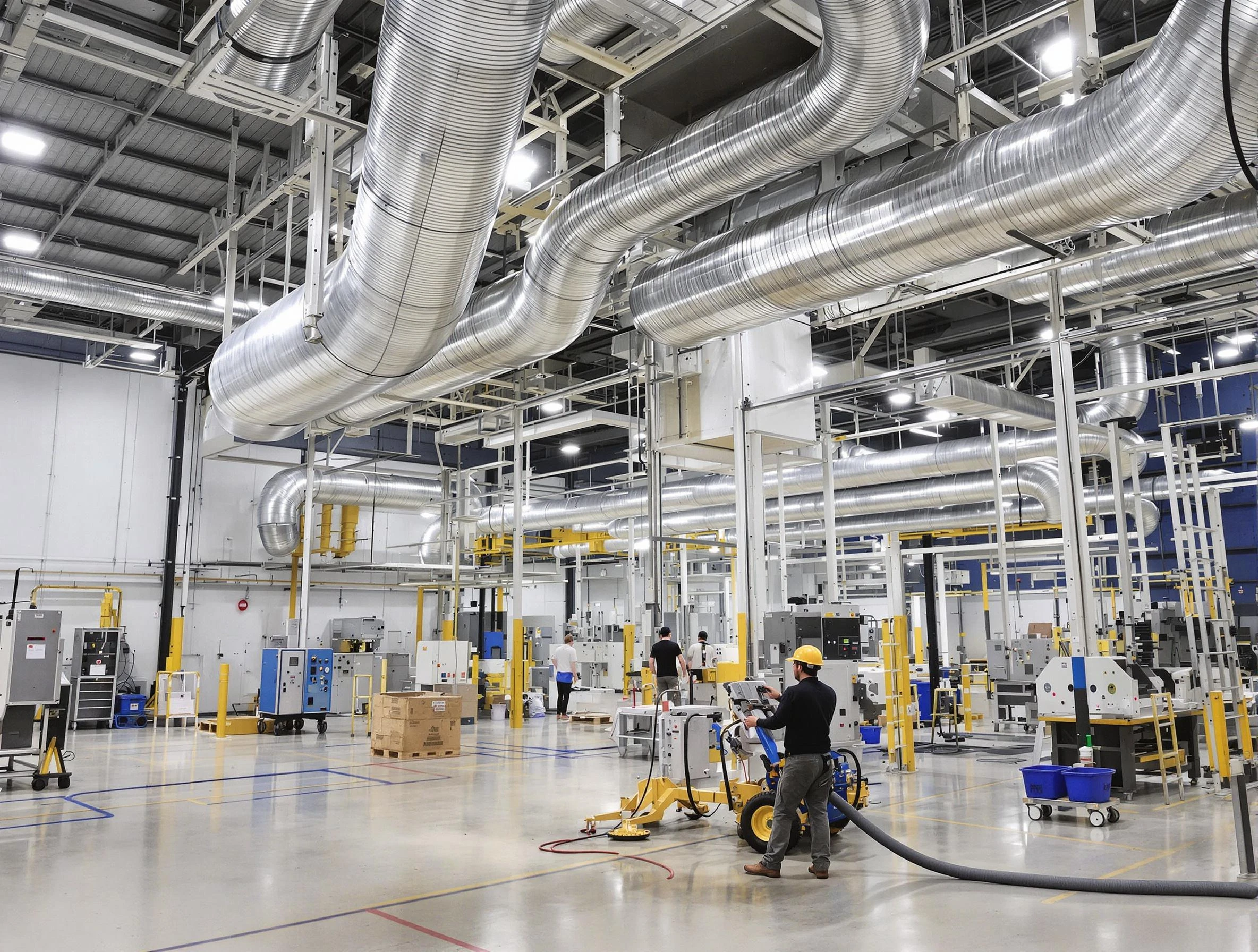 Revere Air Duct Cleaning team performing comprehensive industrial duct cleaning at a large facility in Revere