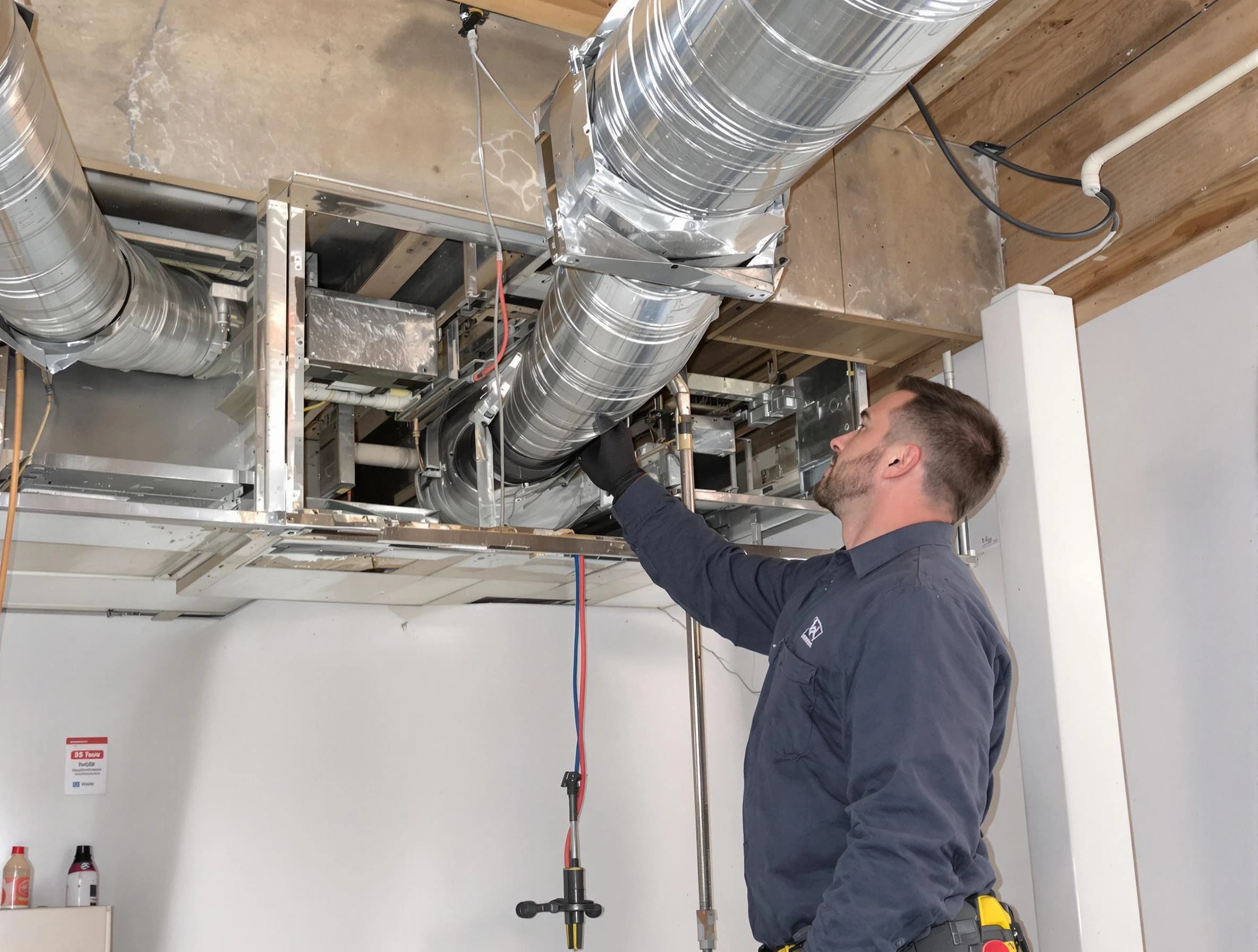 Revere Air Duct Cleaning technician performing professional air duct repair using specialized tools in Revere
