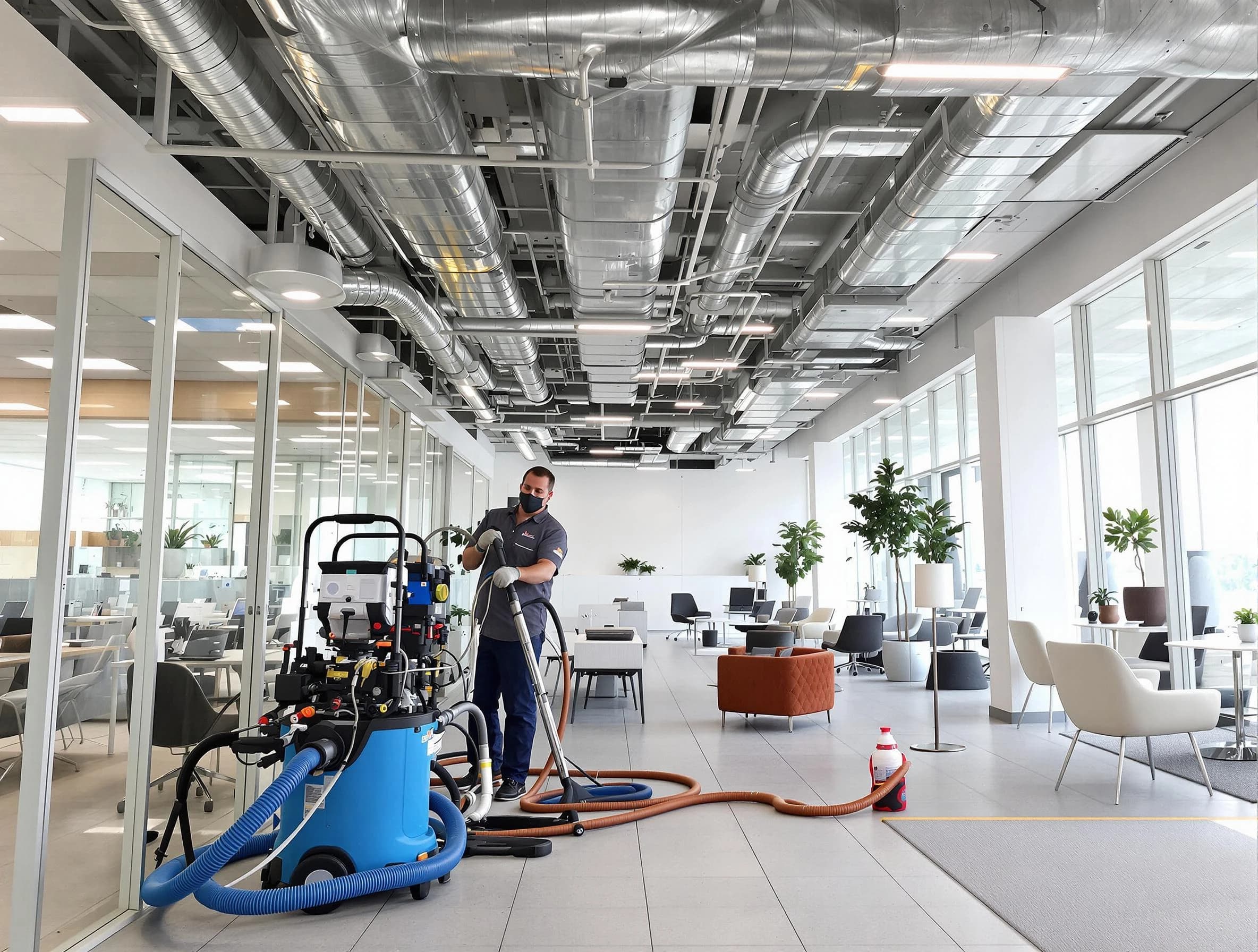 Revere Air Duct Cleaning team conducting comprehensive commercial duct cleaning at a business location in Revere