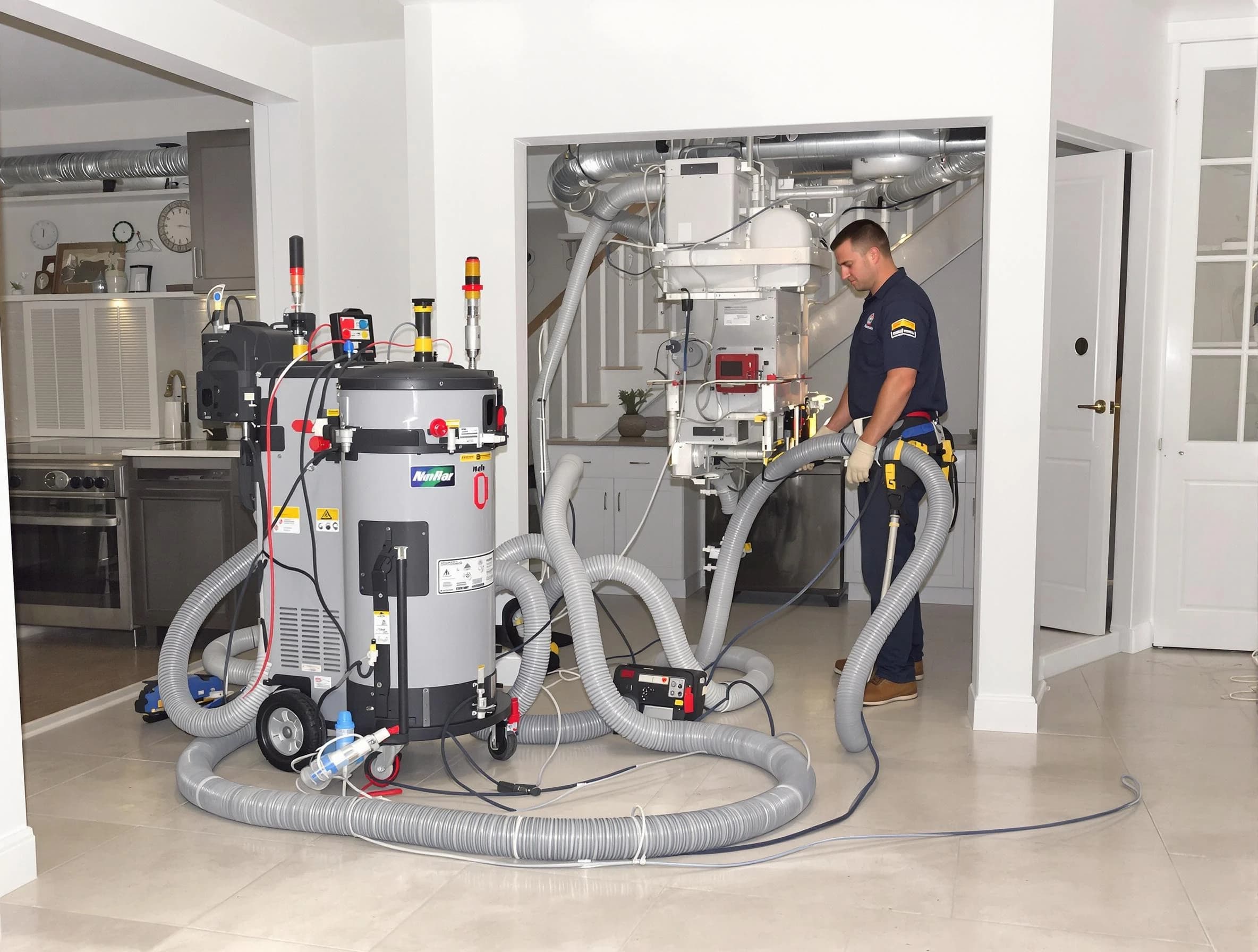 Revere Air Duct Cleaning technician operating negative pressure cleaning equipment for thorough duct maintenance in Revere