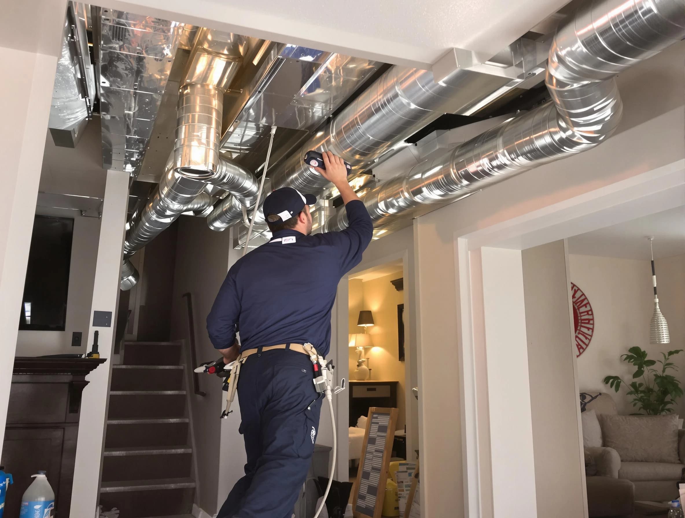 Revere Air Duct Cleaning expert performing specialized duct cleaning in a mobile home in Revere